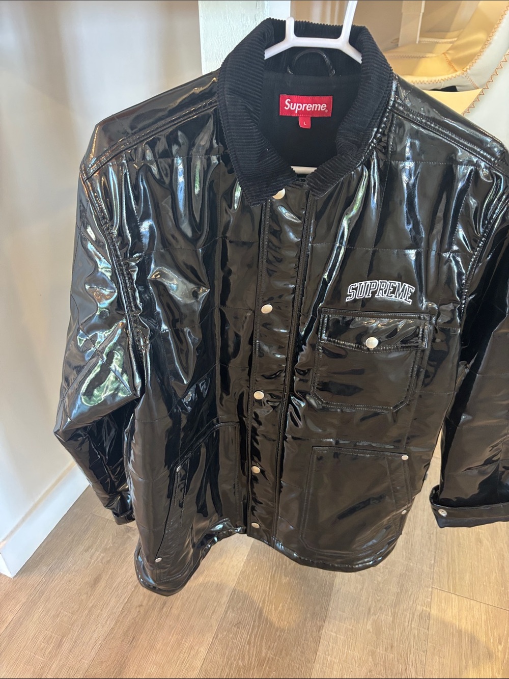 Supreme Black Glossy Bomber Jacket -size L
